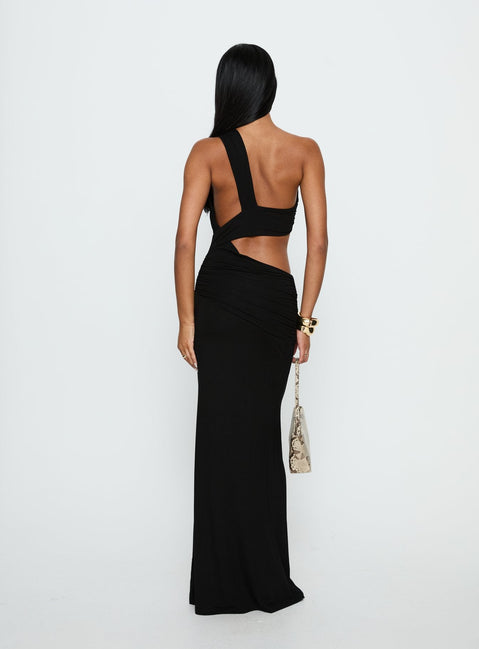 Loletta Draped One Shoulder Maxi Dress Black