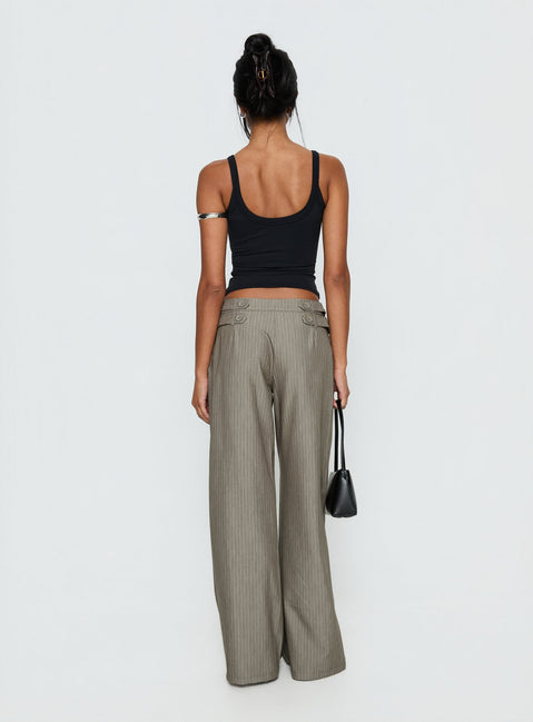 Jette Tailored Buckle Pant Taupe Pinstripe