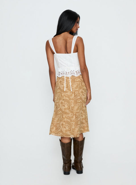 back view of model wearing Princess Polly Moses Midi Skirt Paisley Midi Skirts 