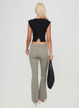 Mid rise pants Flared leg, belt looped waist, clasp and button fastening, twin hip pockets Non-stretch material, fully lined  