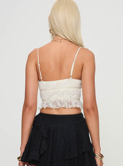 back view of model wearing Princess Polly Oh Plisse Top Cream Sleeveless Square Neck 