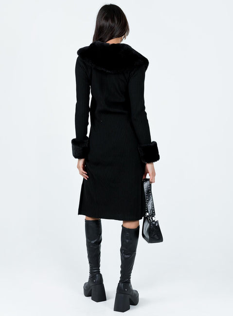 Daru Faux Fur Cardigan Black Long 