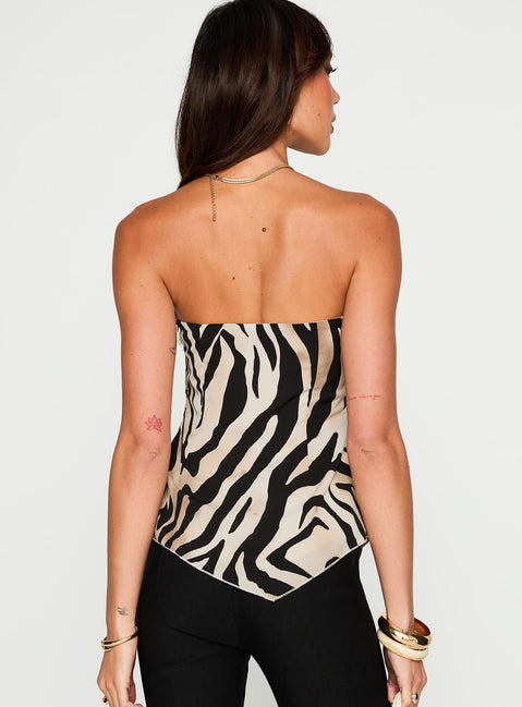 back view of model wearing Princess Polly I Wonder Strapless Cut Out Top Tiger Sleeveless straight 