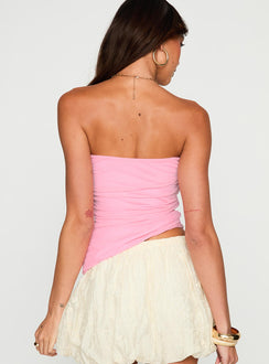back view of model wearing Princess Polly Reminisce Strapless Hardware Detail Top Pink Sleeveless Sweetheart 