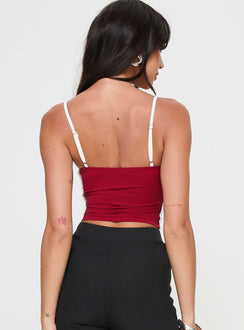 back view of model wearing Princess Polly Maidenwell Contrast Top Red Sleeveless Square Neck 