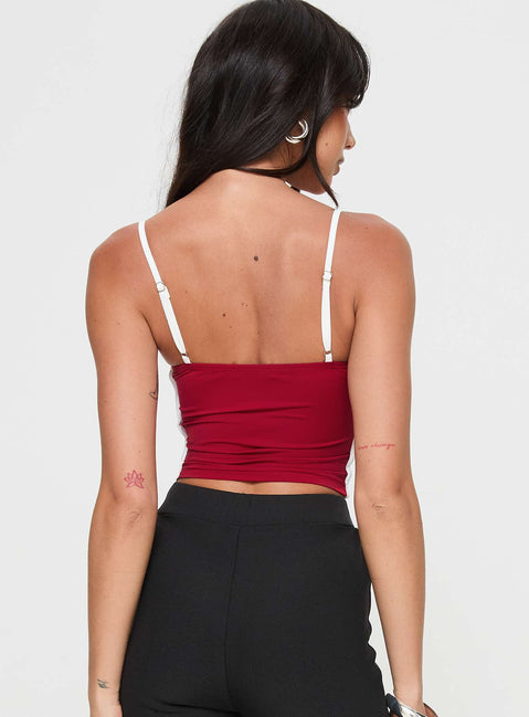 back view of model wearing Princess Polly Maidenwell Contrast Top Red Sleeveless Square Neck 