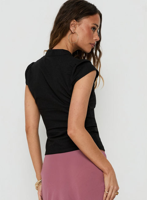Ellisea Cap Sleeve Tie Detail Top Black