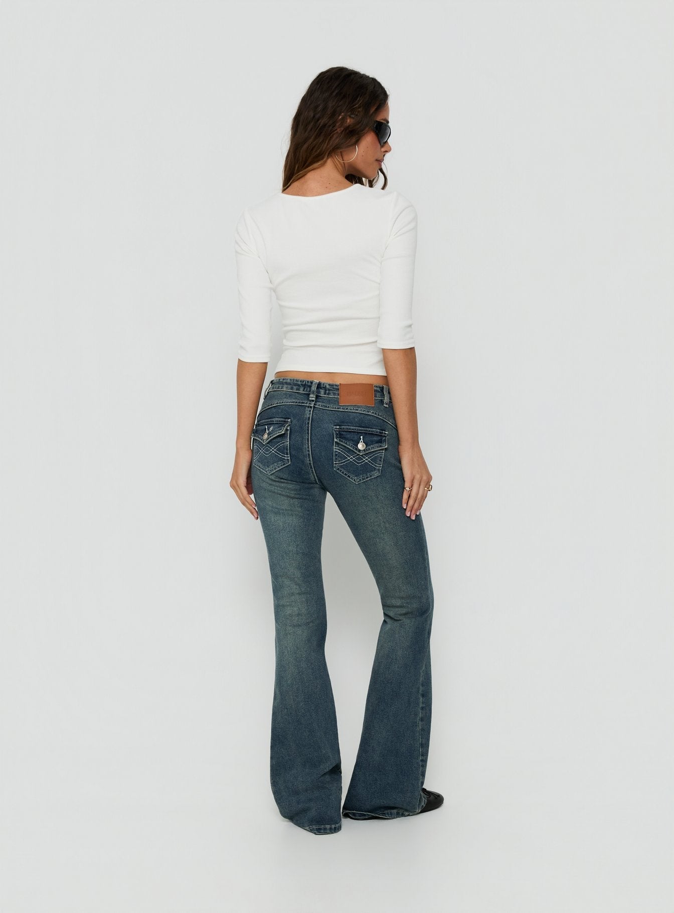 Clynee Ultra Low Rise Bootleg Jeans Dirty Blue