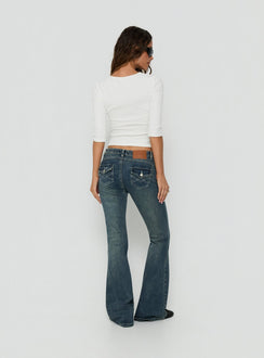 Clynee Ultra Low Rise Bootleg Jeans Dirty Blue