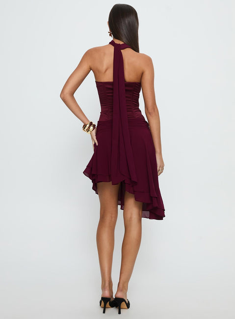 Rhythms Scarf Detail Midi Dress Wine