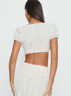 Alletta Tie Up Micro Crop Top Cream Polka