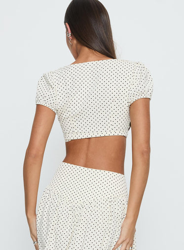 Alletta Tie Up Top Cream Polka