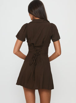 Pique Button Down Mini Dress Brown