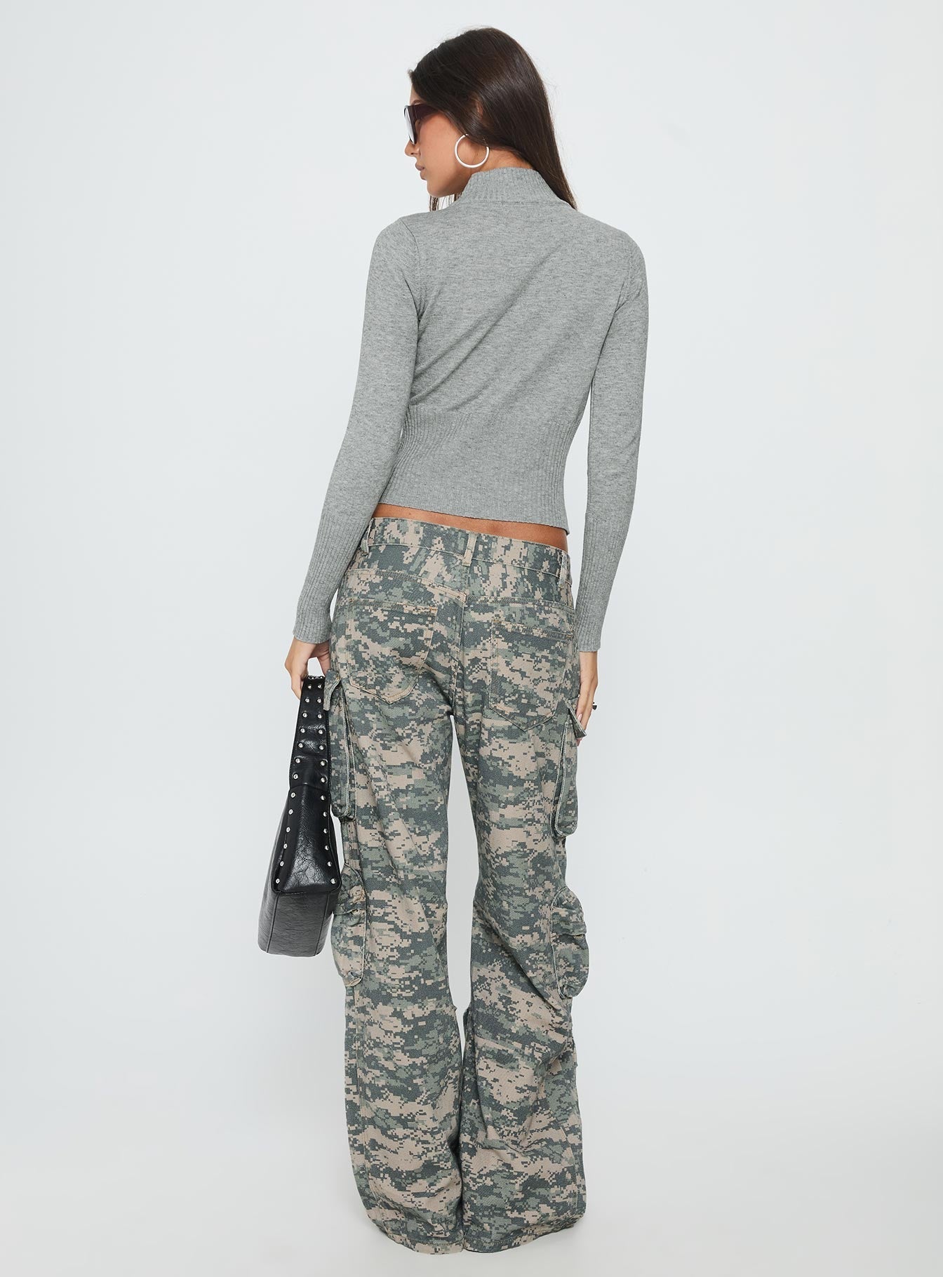 back view of model wearing Princess Polly Sweetness Low Rise Straight Leg Jeans Digital Camo Low Rise Jeans 
