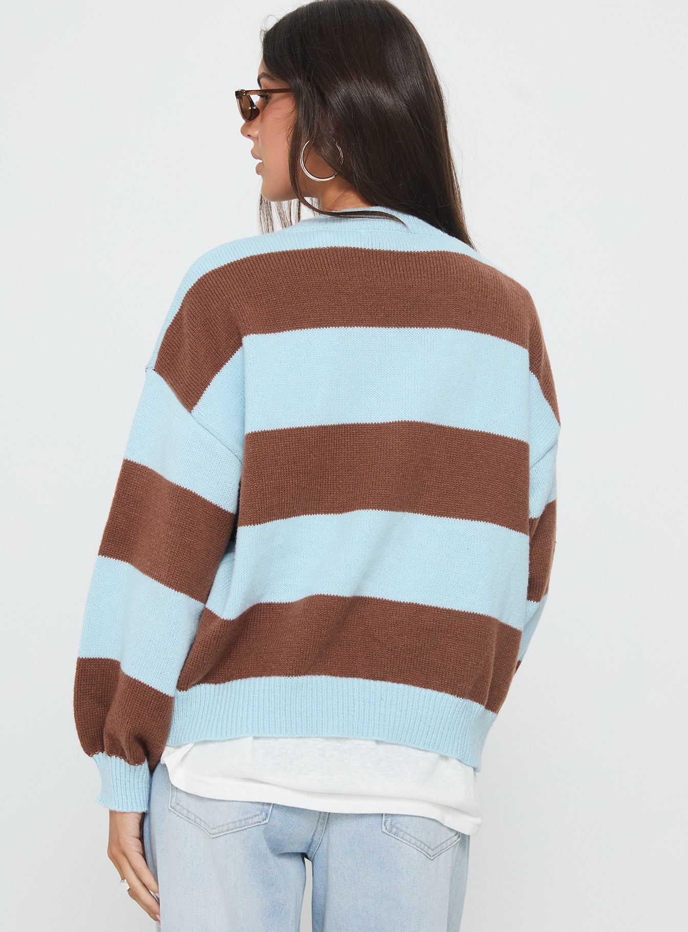 Ardentia Crew Neck Knit Sweater Aqua Stripe
