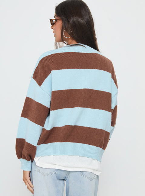 Ardentia Crew Neck Knit Sweater Aqua Stripe