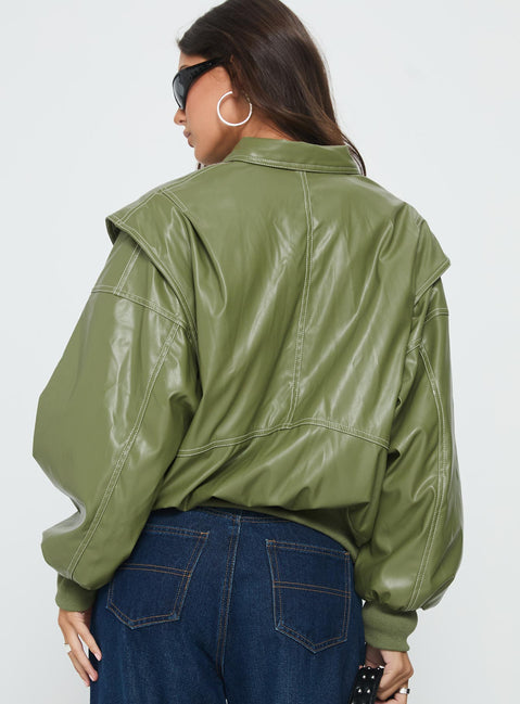 Transcendent Faux Leather Jacket Green
