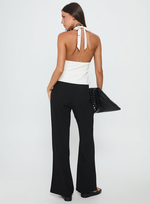 back view of model wearing Princess Polly Ambient Wide Leg Pant Black High Waisted Pants 