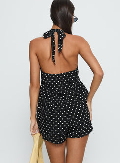 Averitt Halter Playsuit Black Polka Dot