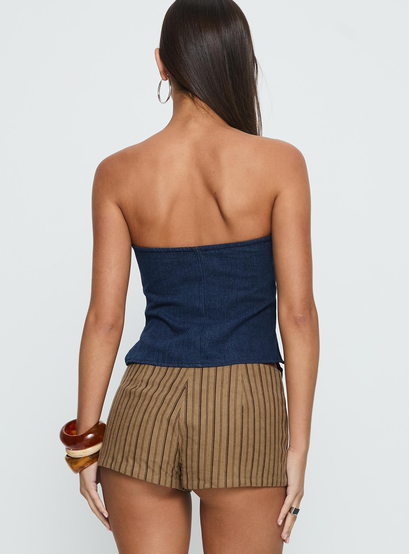 Birdie Asymmetric Denim Top Dark Blue