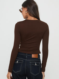 No Hard Feelings Twist Long Sleeve Top Brown
