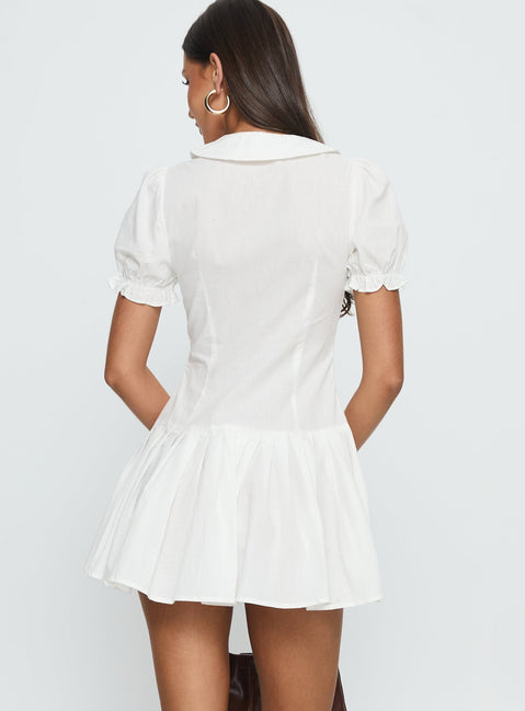 Lisette Pleat Mini Dress White