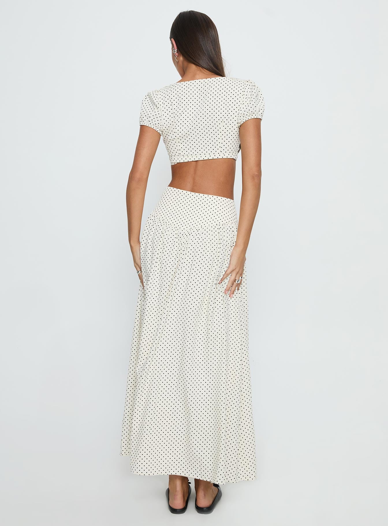 Alletta Drop Waist Maxi Skirt Cream Polka