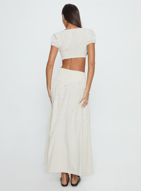 Alletta Drop Waist Maxi Skirt Cream Polka