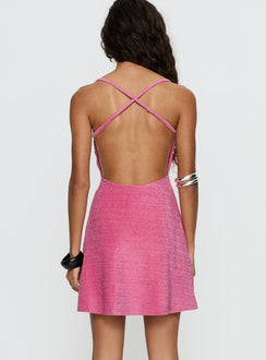 Melamie V Neck Mini Dress Pink Shimmer
