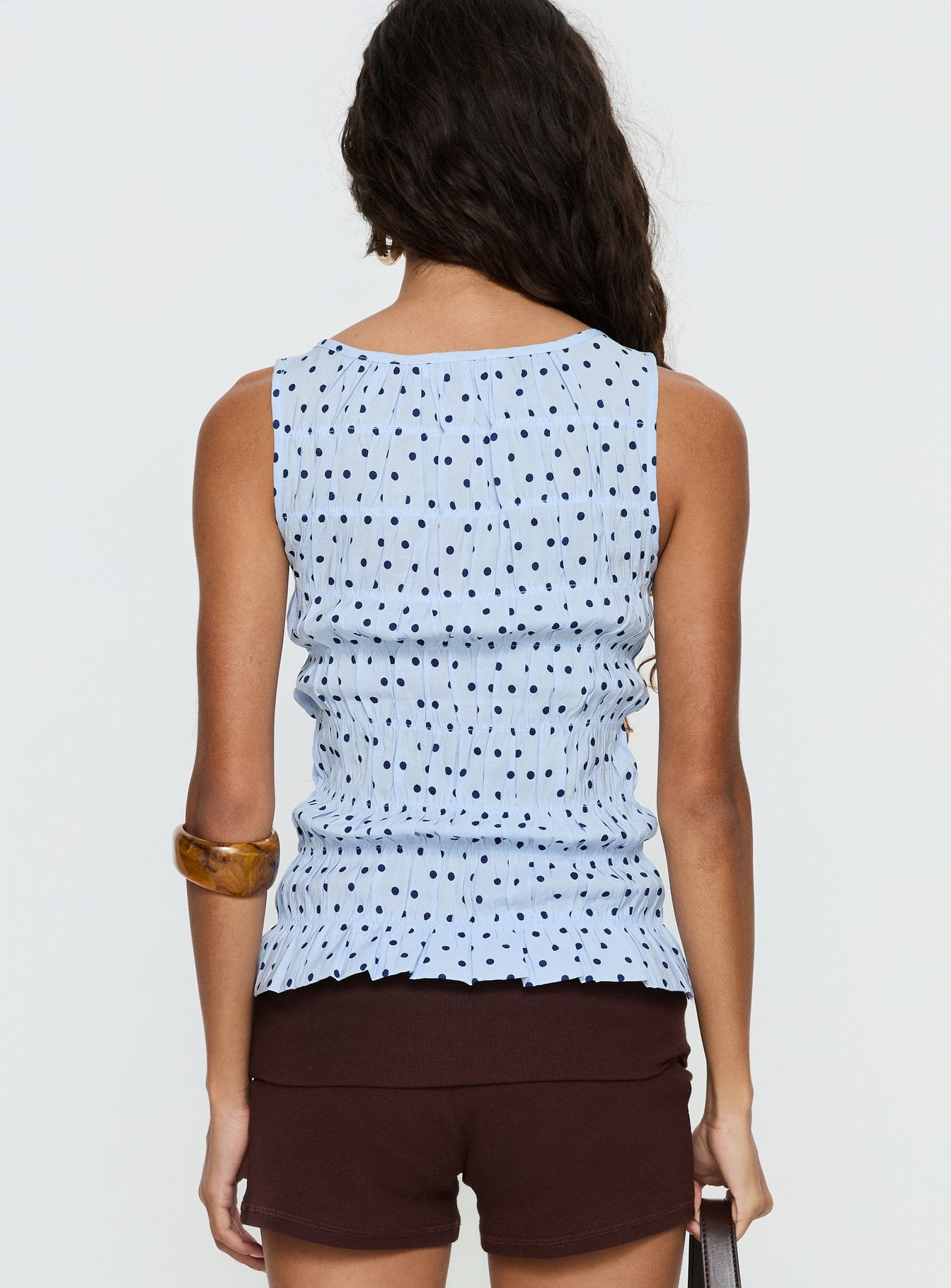 Marleene Shirred Top Blue Polka