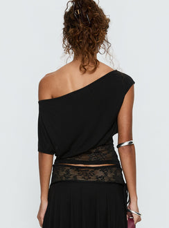 Marienna One Shoulder Lace Top Black