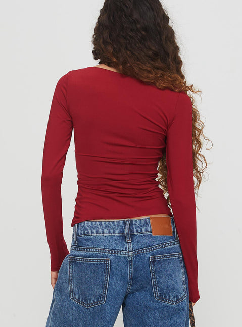 Solitaire Long Sleeve Top Burgundy