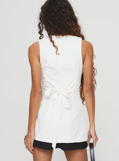 back view of model wearing Princess Polly Mystick Vest Top White Sleeveless Crew Neck 