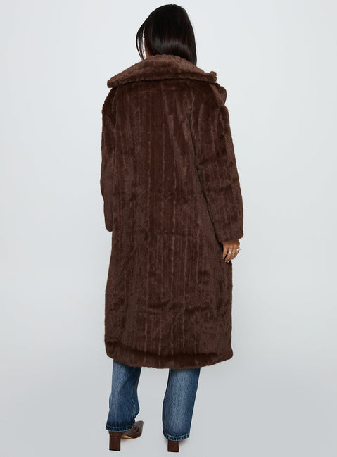 Moss Faux Fur Coat Chocolate