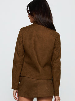 Born To Brag Faux Suede Jacket Brown