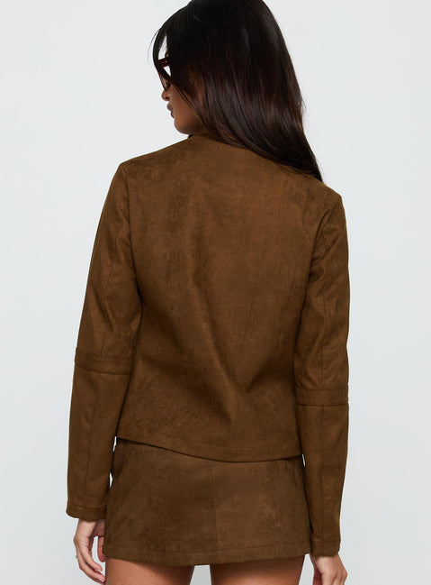 Born To Brag Faux Suede Jacket Brown
