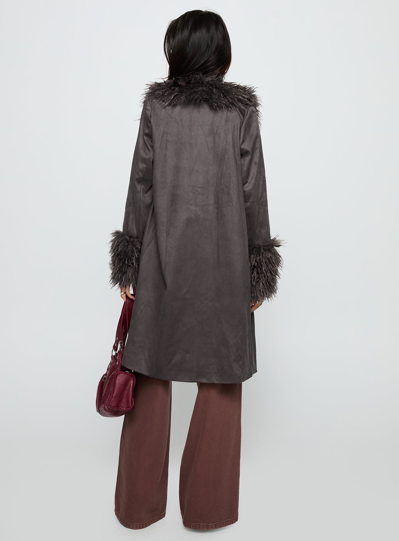 Carry The Feeling Faux Fur Trim Jacket Brown
