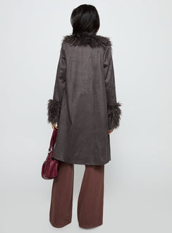 Carry The Feeling Faux Fur Trim Jacket Brown