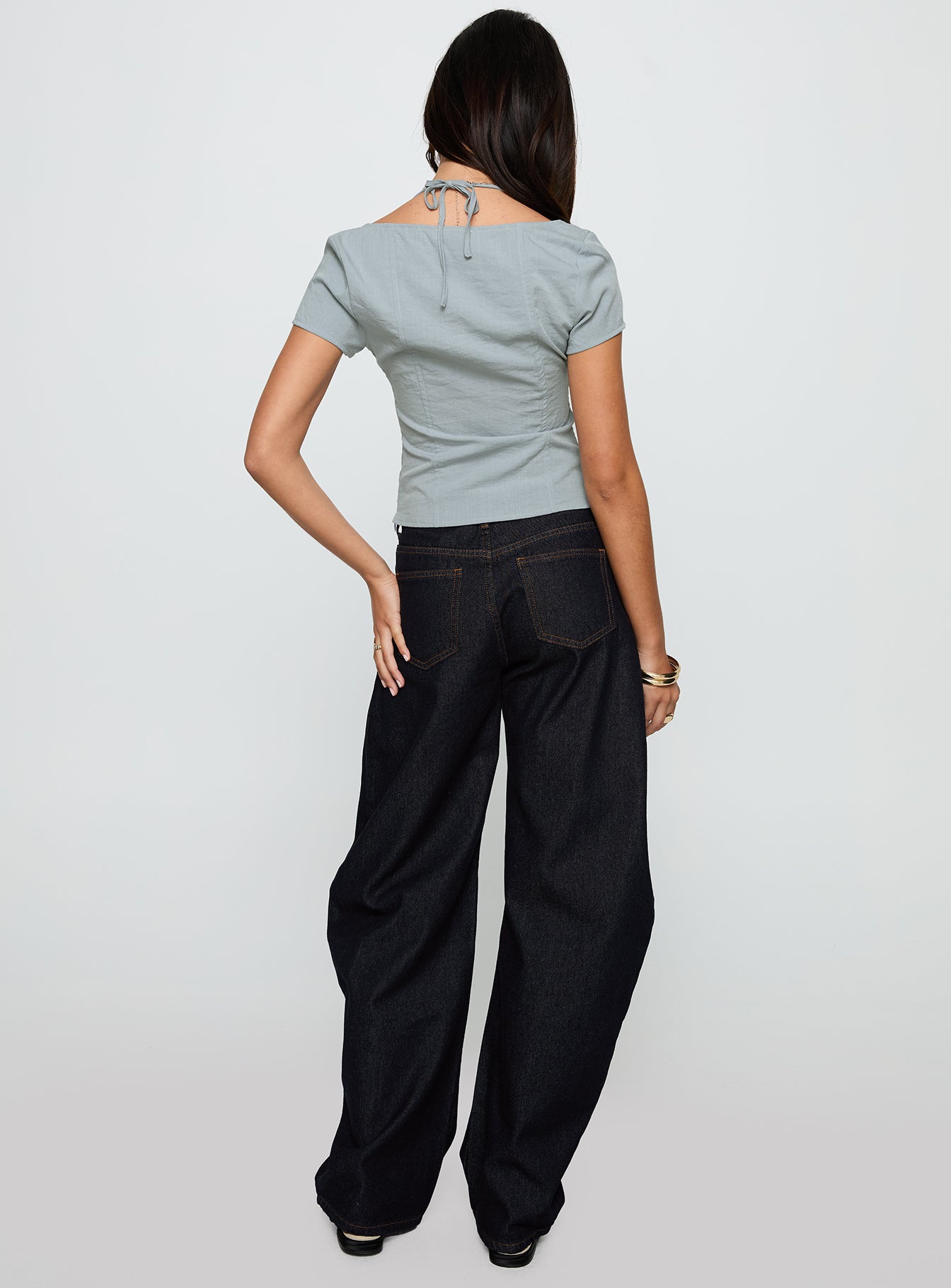 Horseshoe Mid Rise Barrel Leg Jeans Dark Denim