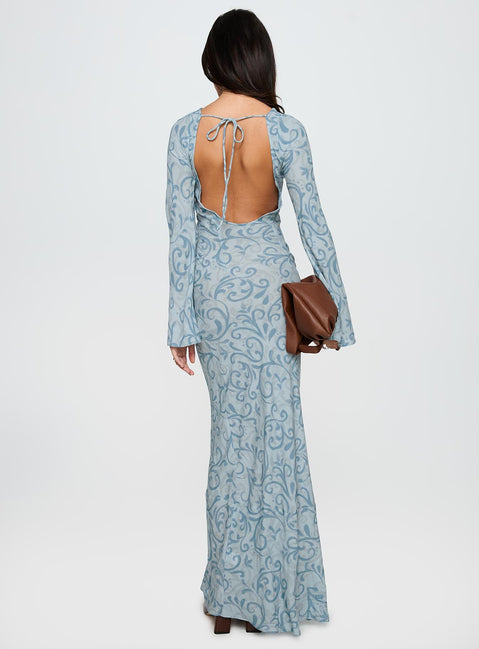 Miss Your Touch Backless Maxi Dress Blue Multi