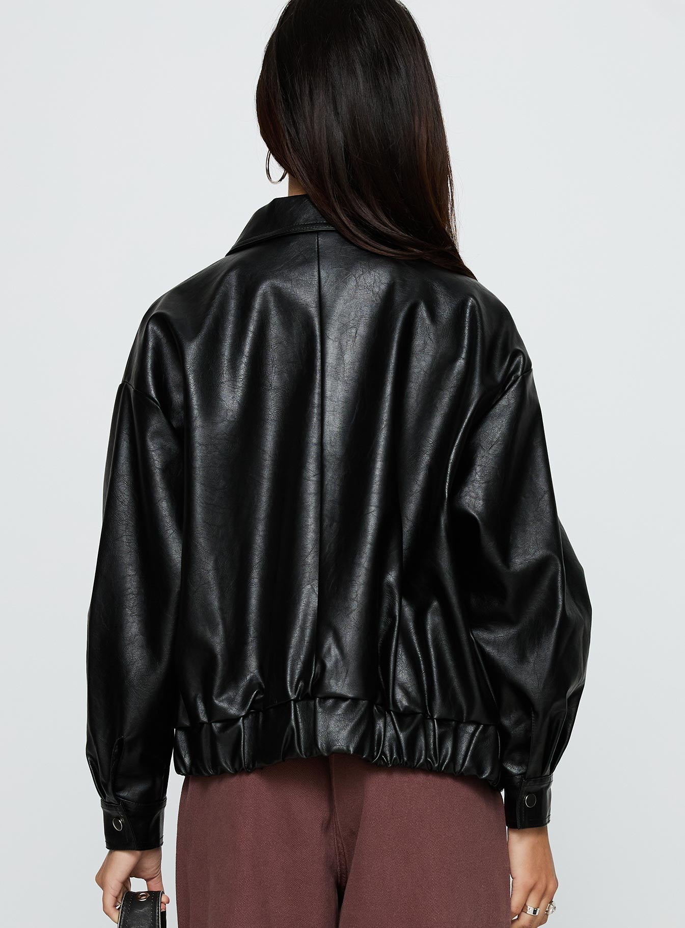 Your Moment Faux Leather Bomber Jacket Black
