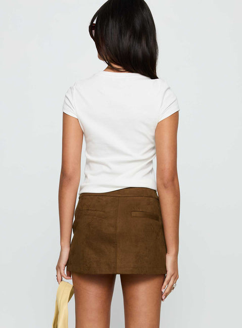 back view of model wearing Princess Polly Rhodeo Mini Skirt Brown Mini Skirts 