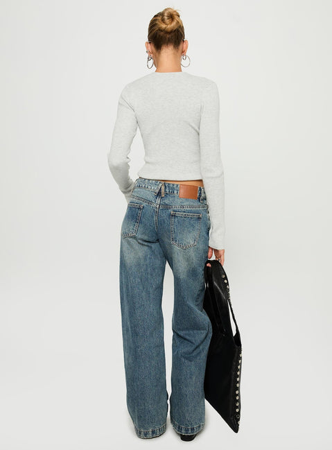 Backbone Low Rise Straight Leg Jeans Mid Blue