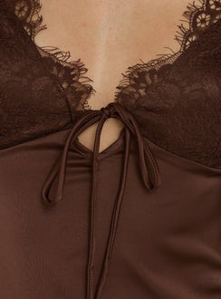Jerelyn Lace Bust Long Sleeve Top Chocolate