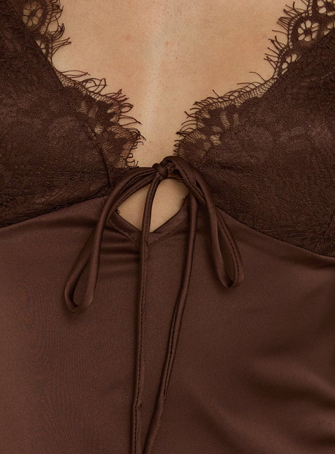 Jerelyn Lace Bust Long Sleeve Top Chocolate