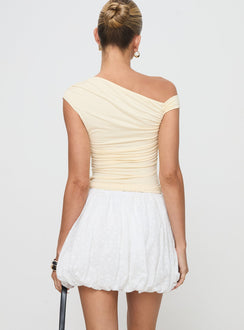 back view of model wearing Princess Polly Anglaise Bubble Hem Mini Skirt White Mini Skirts Skirts 