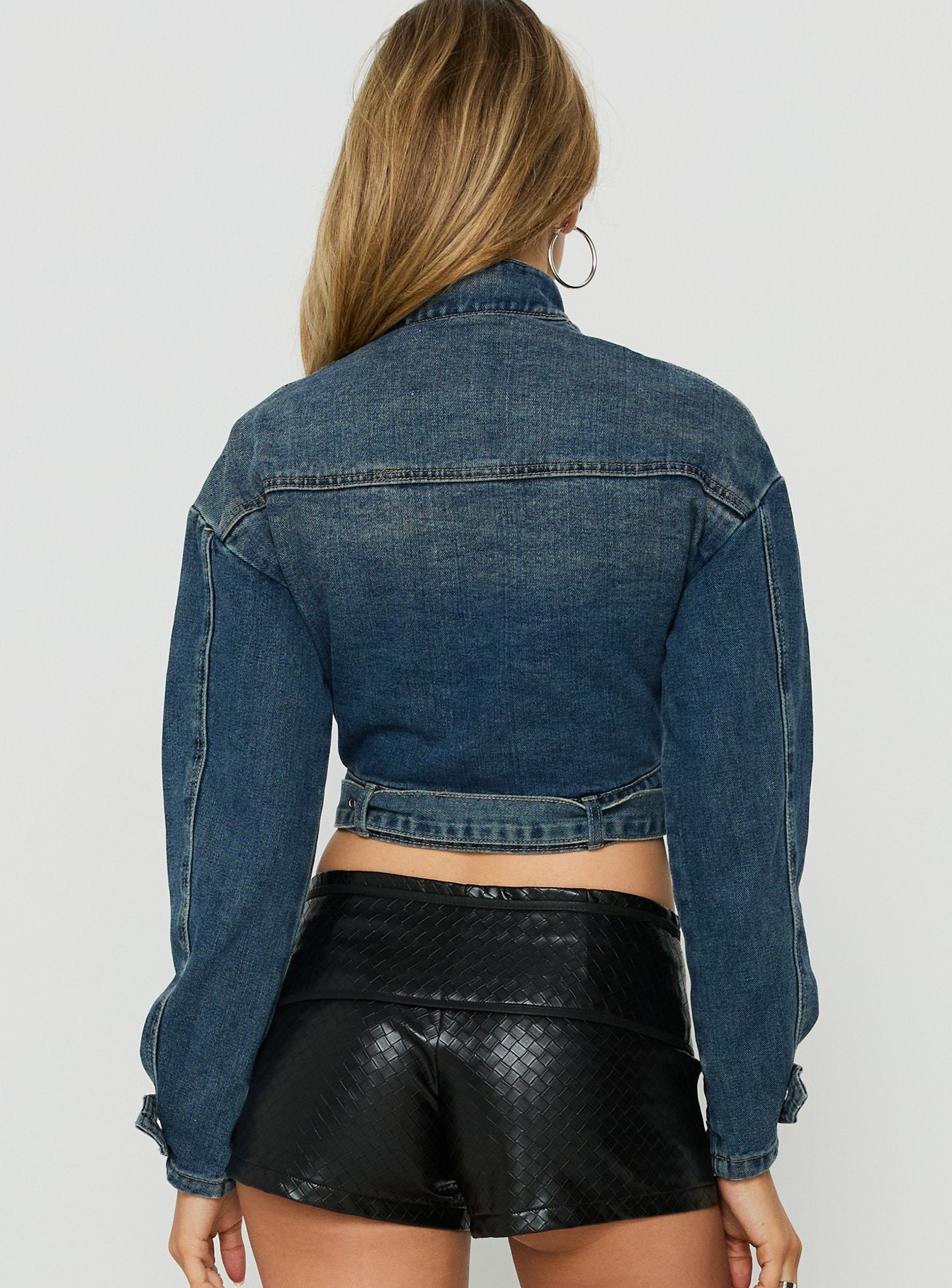 Esmea Cropped Denim Jacket Mid Blue Wash