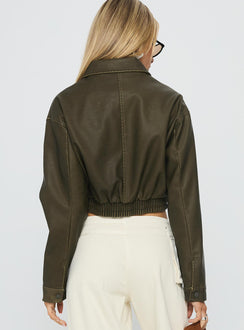 Eavar Faux Leather Jacket Olive