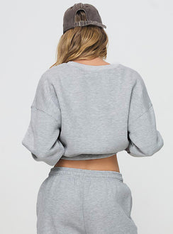 back view of model wearing Princess Polly Dream Fleece Classic Crewneck Sweatshirt Grey Marle 