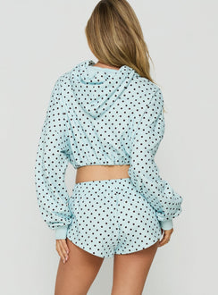 Mayse Bubble Hem Cropped Hoodie Blue Polka Dot